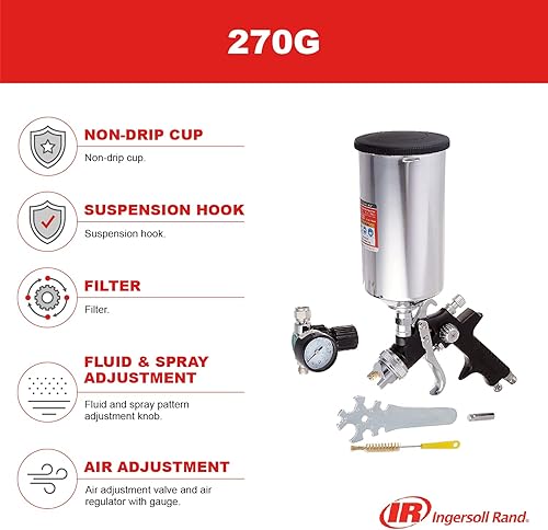 Miniatura 4 de Ingersoll Rand Pistola pulverizadora de alimentación por gravedad HVLP 270G, capacidad de taza de 33 onzas, 2.7 libras.
