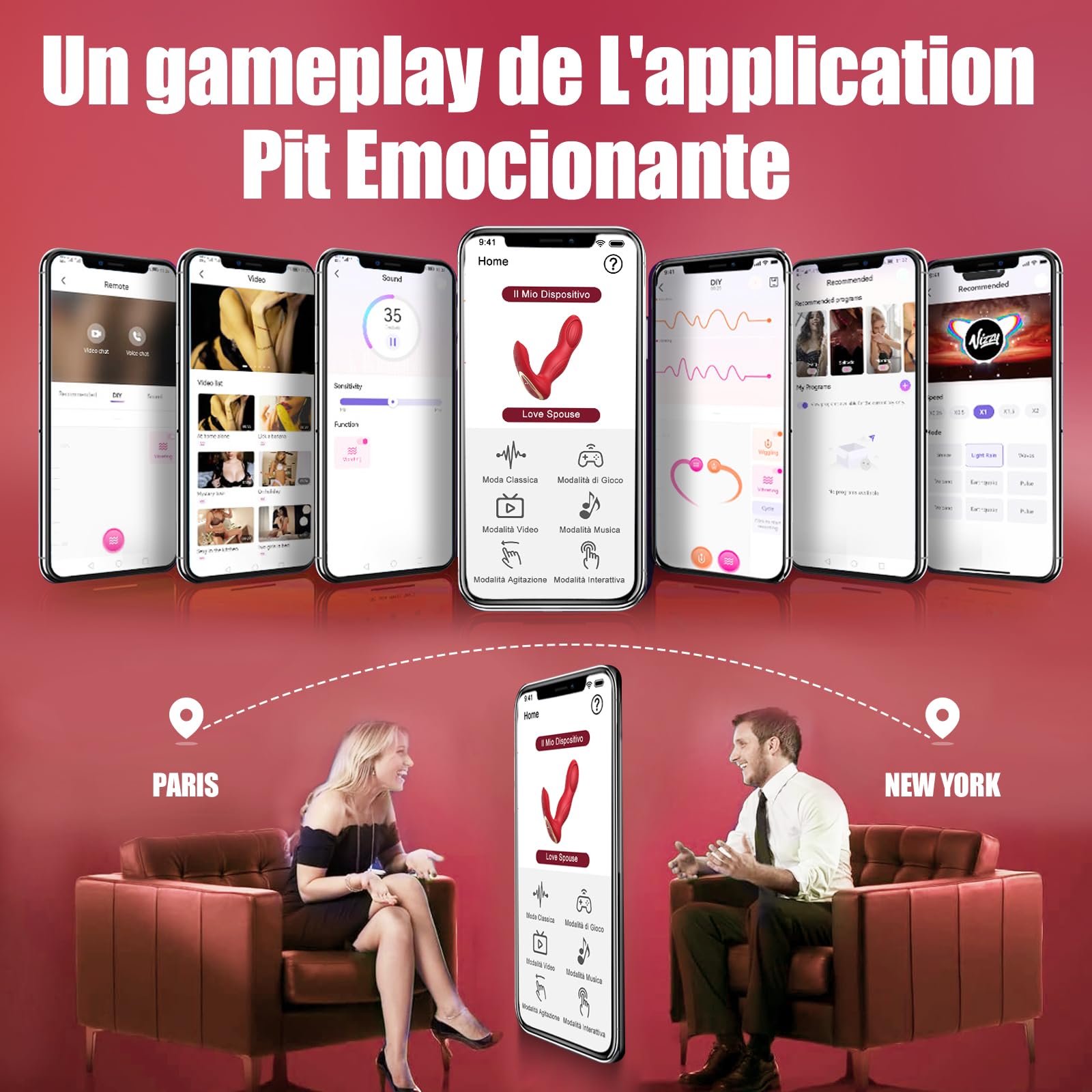 Vibratoreper Donna Uomo Professionale Sexytoysys Plug Anale-Dilatatore Donna Uomo Sex Toys Sessuali Vibratore per Uomini APP Dildo Anale 9*9 Modalità Vibratori Stimolatore Clitoride Femminile(Rosso)