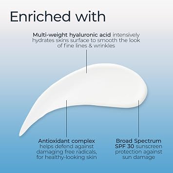 Eucerin Face Immersive Hydration Daily Face Lotion Broad Spectrum SPF 30 Sunscreen, Daily Moisturizer with Hyaluronic Acid Smooths Fine Lines and Wrinkles, 2.5 Fl Oz Bottle