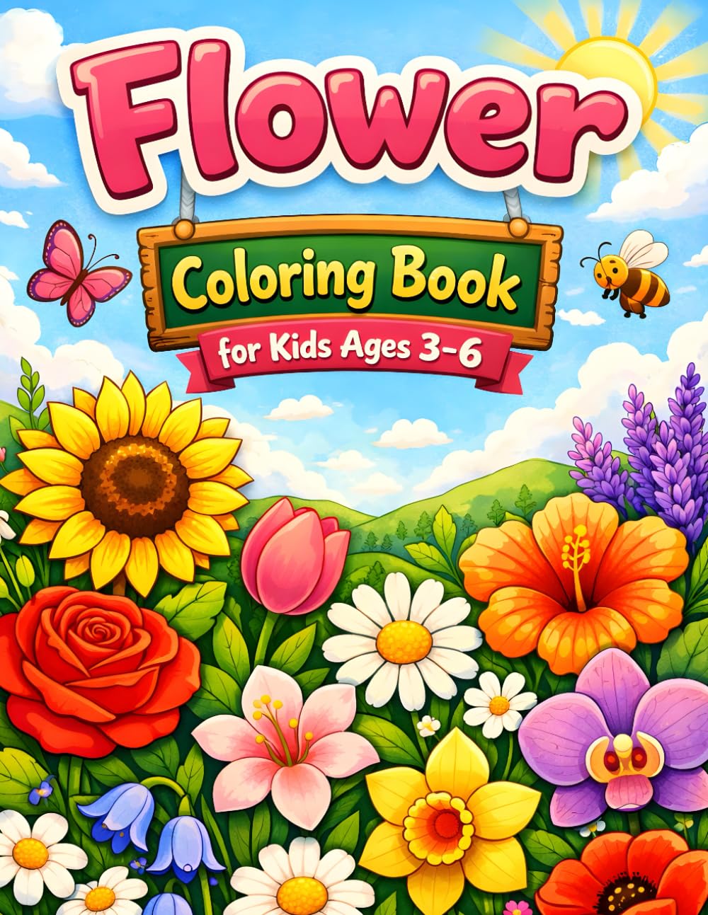 Flower Coloring Book for Kids Ages 3–6: Fun & Easy Flower Coloring Pages with Rose, Sunflower, Tulip, Lotus & More | Big Bold Designs for Toddlers and Preschoolers