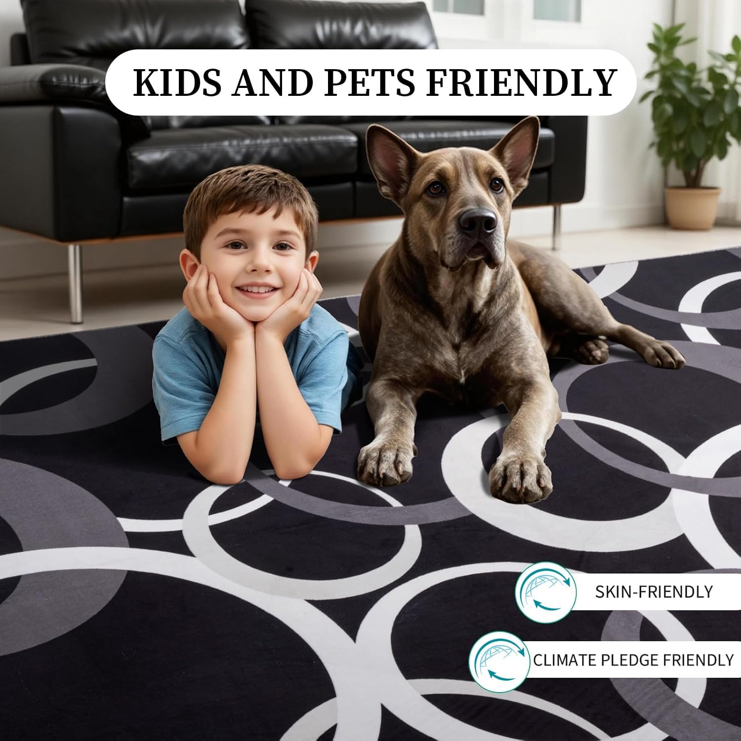 YIHOUSE 5x7 Ft Area Rugs, Concentric Circle Carpet Washable Rug, Black and White Geometric Design Rug for Living Room, Bedroom, Playroom, Nursery, Home Office Decor, Nonslip Non-Shedding - Image 5