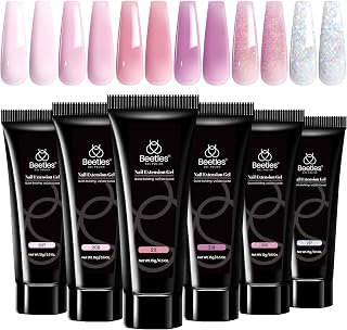 Beetles Poly Nail Gel 6 Colors Rose Love Poly Extension Gel Nail Kit Nude Pink Glitter Colors Nail Builder Gel Manicure DIY Home Salon Gift for Women Girls
