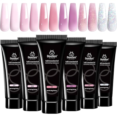 Beetles Poly Nail Gel 6 Colors Rose Love Poly Extension Gel Nail Kit Nude Pink Glitter Colors Nail Builder Gel Manicure DIY Home Salon Gift for Women Girls