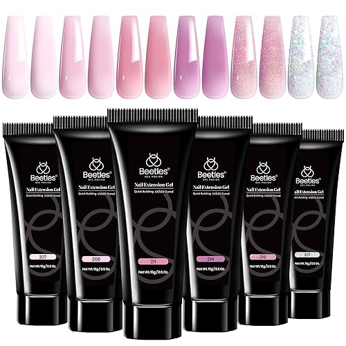 Miniatura 85 de Beetles - Kit de extensión de gel de uñas de polietileno, 6 colores de gelatina nude con solución deslizante, mejora de uñas para principiantes y 0