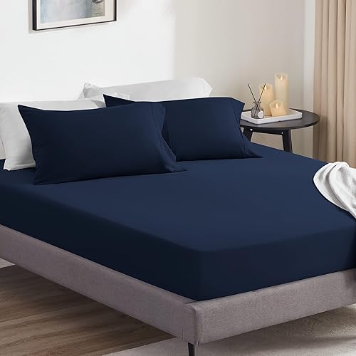 Paquete de 2 sábanas bajeras de tamaño Queen súper suaves de microfibra de doble cepillado de 1800 hilos, sin arrugas, bolsillo profundo de hasta 16