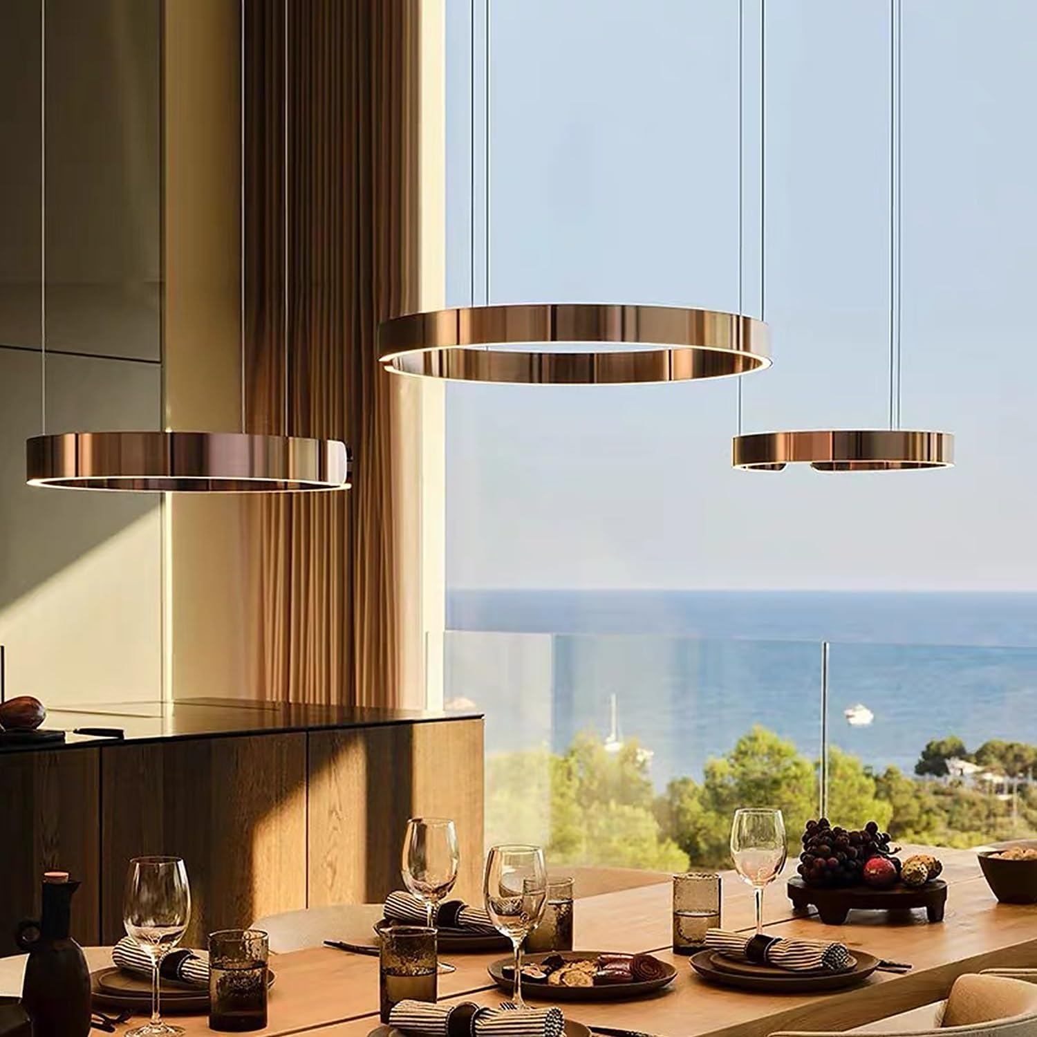 Moderne Hängelampe Ring LED-Pendelleuchte Tisch Esstisch Minimalistisches Hängeleuchte For Wohnzimmerlampe Aluminium Esszimmer Höhenverstellbar Lampen Rose Gold(40+60cm)