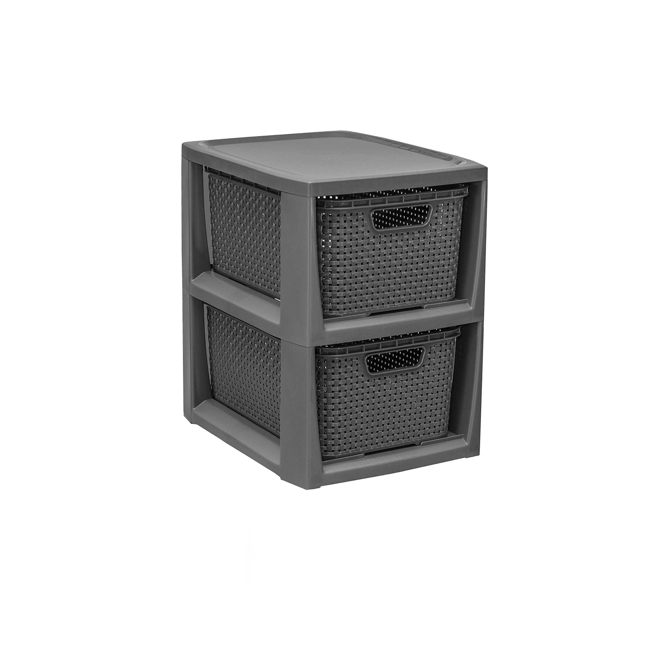 BranQ Home essential 100% Recycled Plastic PP Ecological Shelf in Rattan Design, Anthracite, 2 Baskets