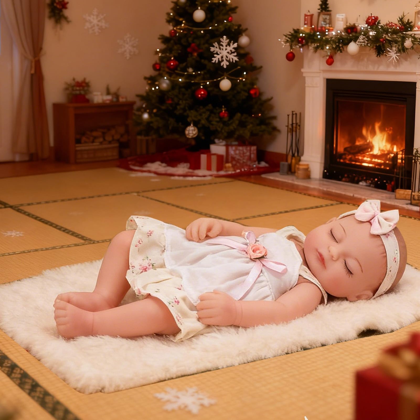 JRLCGYP Reborn Baby Girl Doll, 10 Inches Realistic Newborn Soft Vinyl Baby Dolls Toy with Flower Dress, Birthday Baby Doll Gift for Kids Age 3 +…