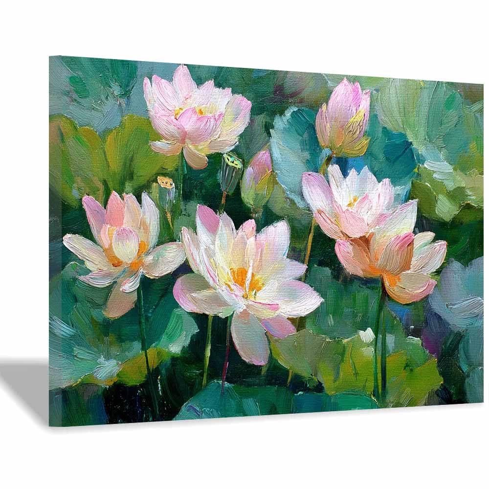 ZAMAEIU Nature Wall Art Painted Lotuss cluster decorative home accessories, paintings wall art,For living room, bedroom, Apartment Corridor Office etc.(pink)-60x90cm Framed