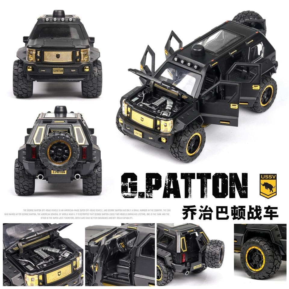 Image of 1:24 Scale Big G Patton Off-Road Toy Car | Metal Pullback Diecast Car for Kids with Openable Doors, Sound, Light Effects Toy for Car Enthusiasts (Color As Per Available),black