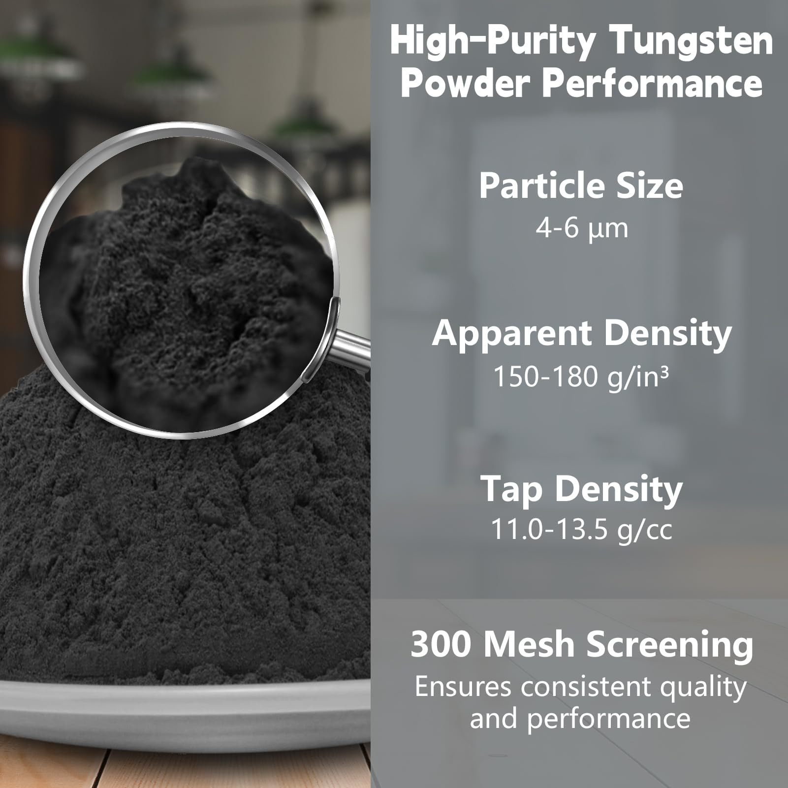 300Mesh Pure High Density Tungsten Powder, 0.5lbs 99.9%+