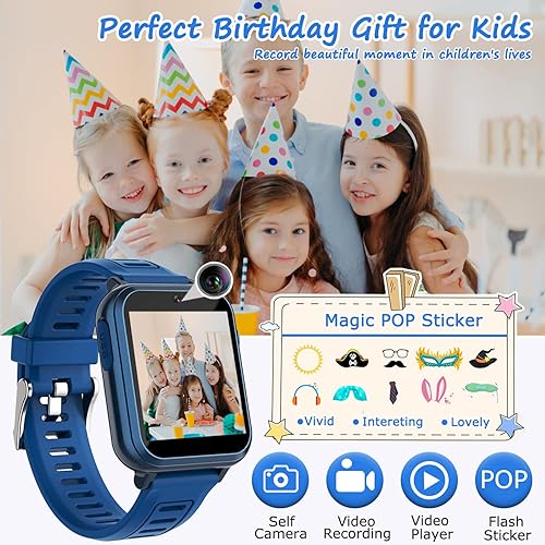 Miniatura 5 de Reloj inteligente para niños con 39 juegos, pantalla táctil HD, cámara de video, reproductor de música, podómetro, linterna, reloj despertador,