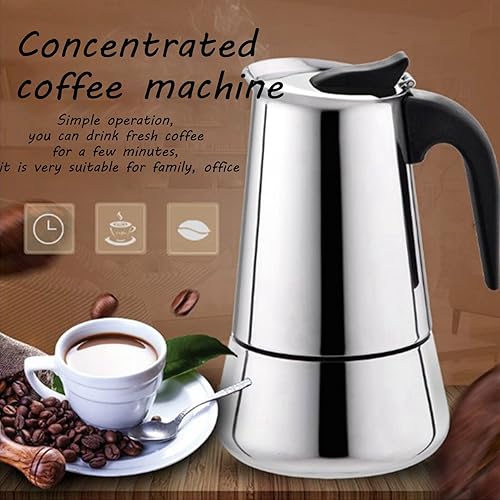 Miniatura 2 de Cafetera de café espresso portátil de acero inoxidable, clásica para el hogar y la oficina (15.2 fl oz)