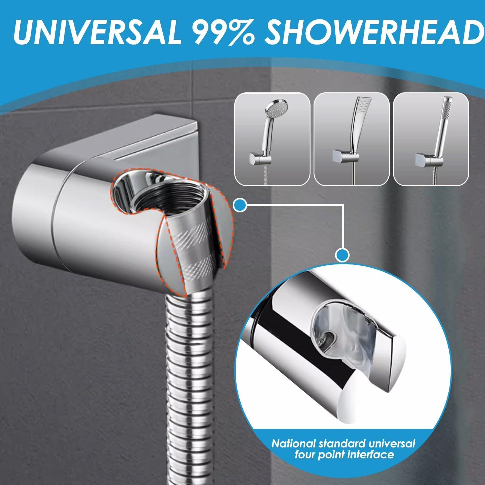 Shower Head Holder, Universal 360°Adjustable Angle Chrome Plated Shower Bracket - Image 2