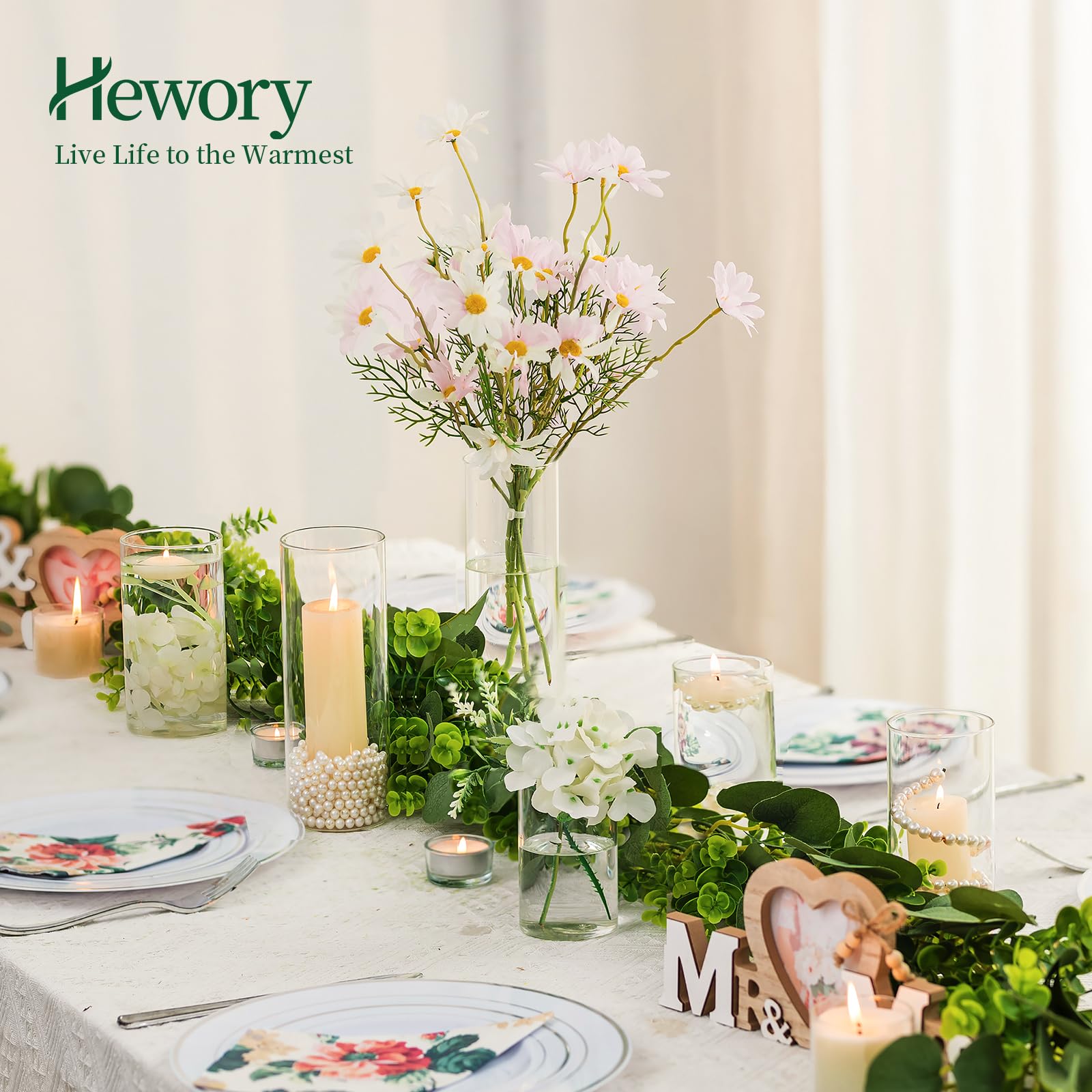 Hewory Porta Velas de Huracán de Vidrio - Conjunto de 6, 15/20/25 cm para Velas de Pilar y Flotantes - Jarrones de Cilindro para Centro de Boda