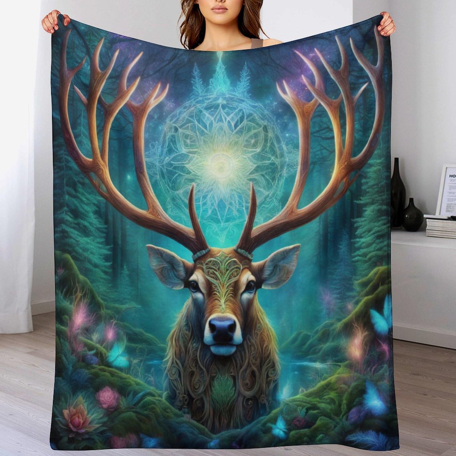 Couvre-lit cerf en flanelle 140x180cm, jeté de canapé doux pour salon
