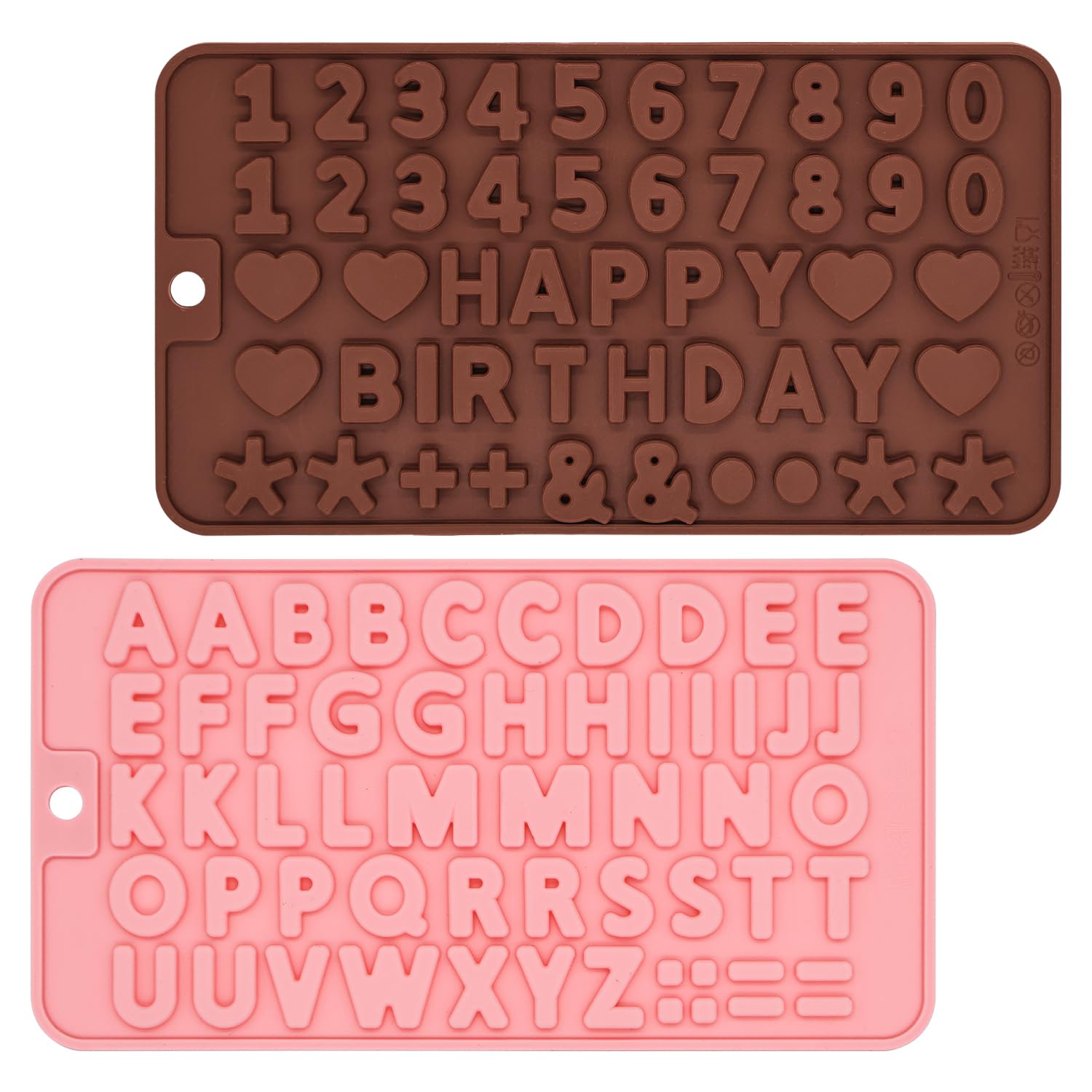 Juego de 2 moldes de silicona con letras y números para chocolate, con símbolos de feliz cumpleaños, moldes de silicona para decoración de tartas de cumpleaños, horneado y bricolaje