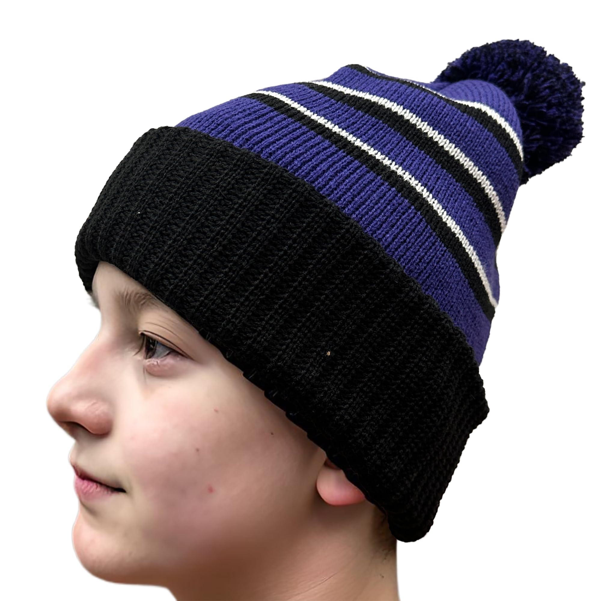 COUVER Winter Soft Unisex Cuff Pom Pom Multi Color Stripe Knit Beanie Hat