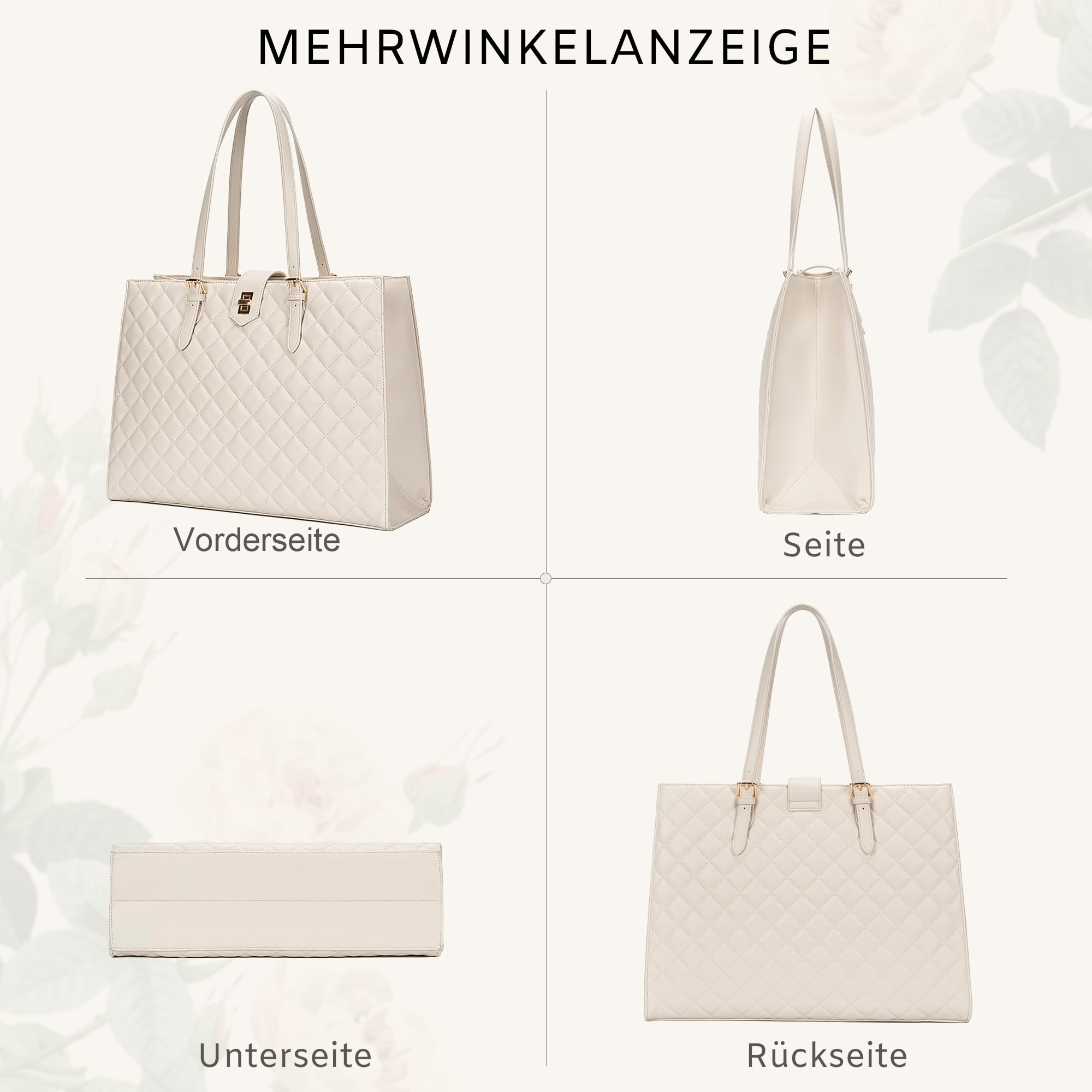 BAGOK Quilted Laptoptasche Damen aus PU Leder, Arbeitstasche Shopper Tote, Lehrertasche Nurse Bag, große Kapazität, passend für Laptops bis zu 14 Zoll, für Büro, Uni und Alltag