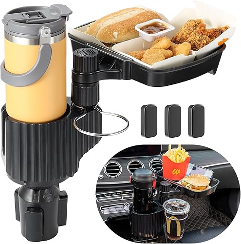 Miniatura 9 de Expansor de Portavasos Grande para Automóvil, Extensor de Portavasos 3 en 1 con Giro y Bandeja Desmontable para Bocadillos para Comer, Artículos