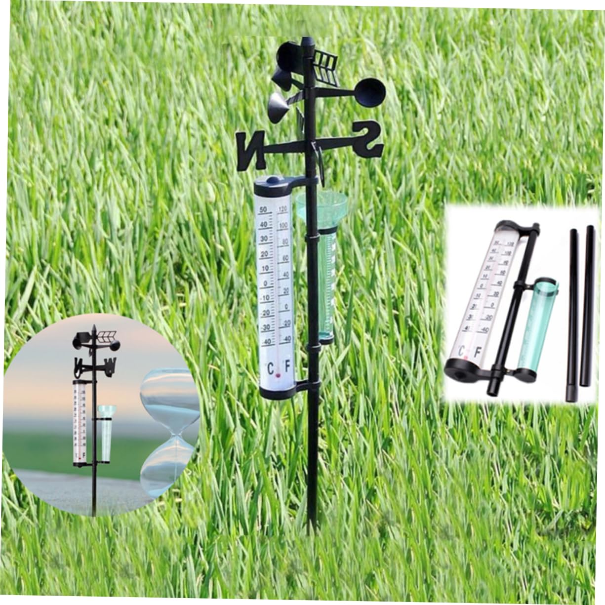 BESPORTBLE 2sets Strumenti Meteorologici Misuratore Di Pioggia Indicatore Di Direzione Del e Termometro Per Giardino e Esterni Strumento Di Misura Resistente e Pratico