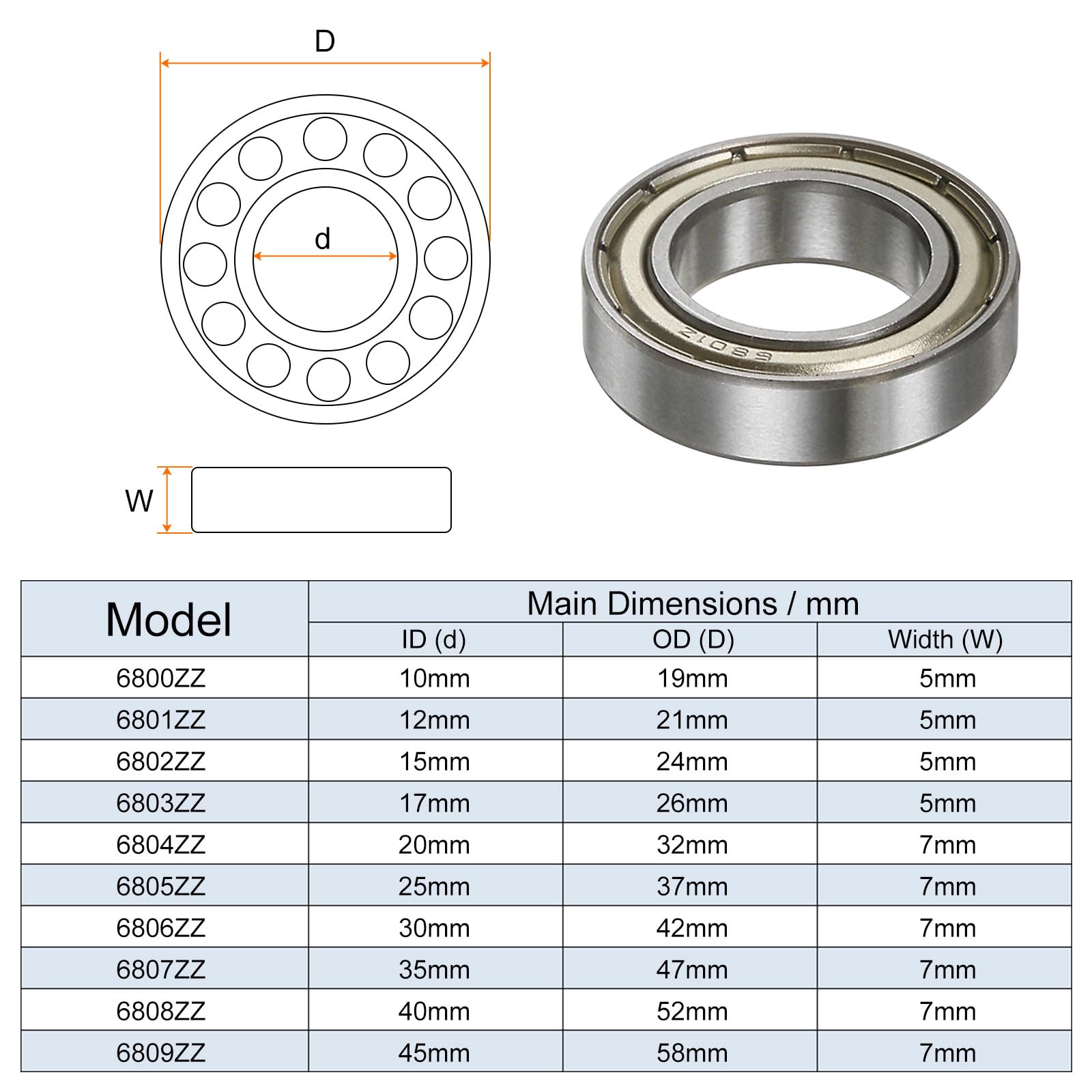 QUARKZMAN 8pcs 6801ZZ Profond Rainure Bille Roulements 12 Mm Alésage 21 Mm OD 5mm Épais Chrome