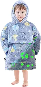 yescool Glow in The Dark Wearable Blanket Hoodie for Kids Toddlers 2-6YR Old Gifts, Oversized Blanket Sweatshirt with Sherpa for Christmas Thanksgiving Birthday Gifts, One Size, Universe