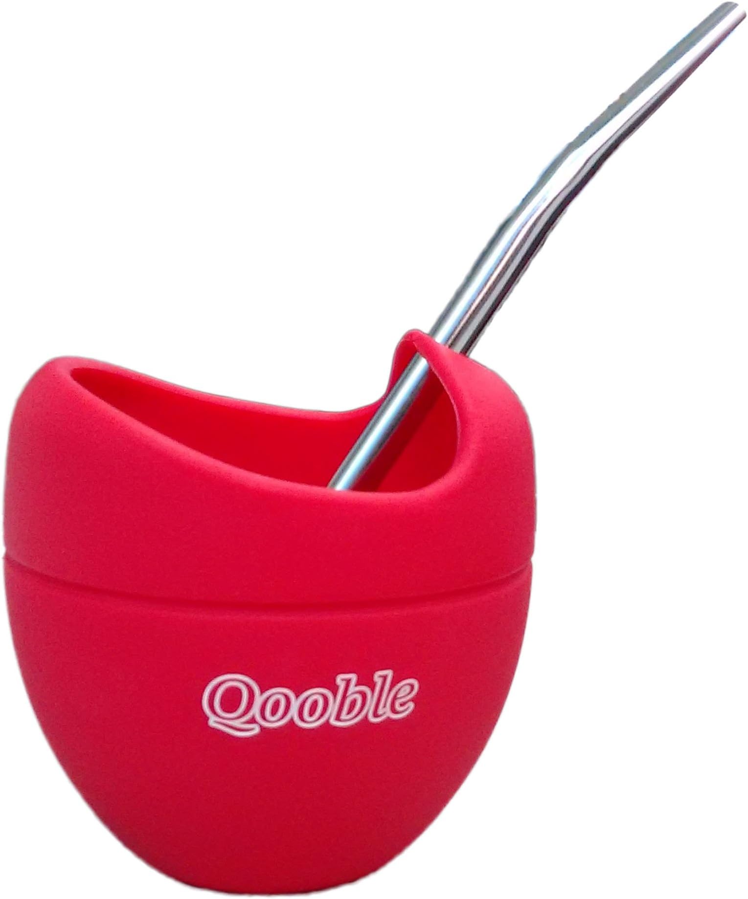 Qooble Silicone Mate Gourd with Bombilla Drinking Straw for Yerba Mate Tea Herbal Infusions (Fire Red)