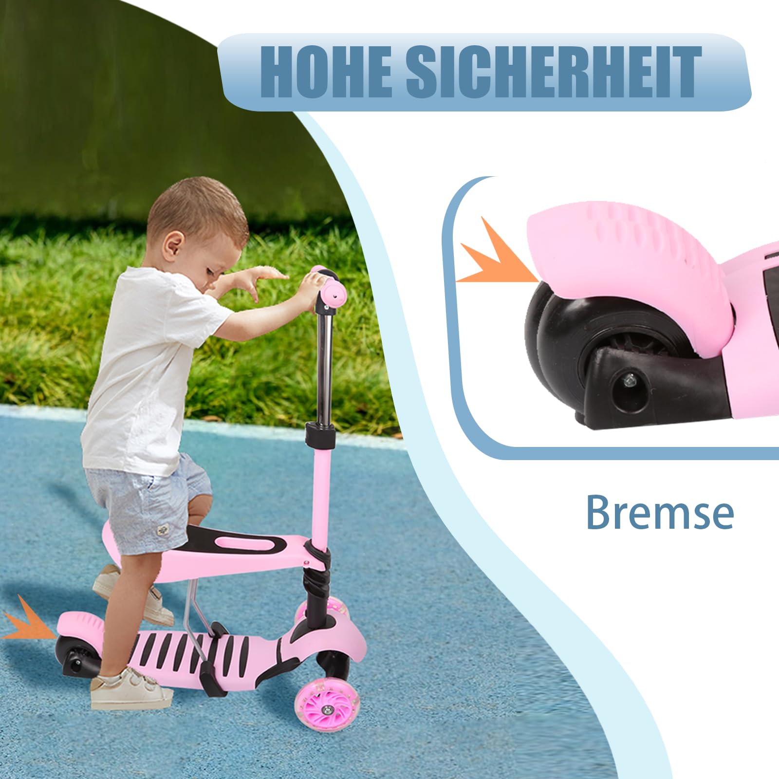 Patinete de 3 ruedas para scooter plegable | regulable en altura con rueda luminosa LED, actividades al aire libre para niños y niñas para niños de 18 meses a 8 años