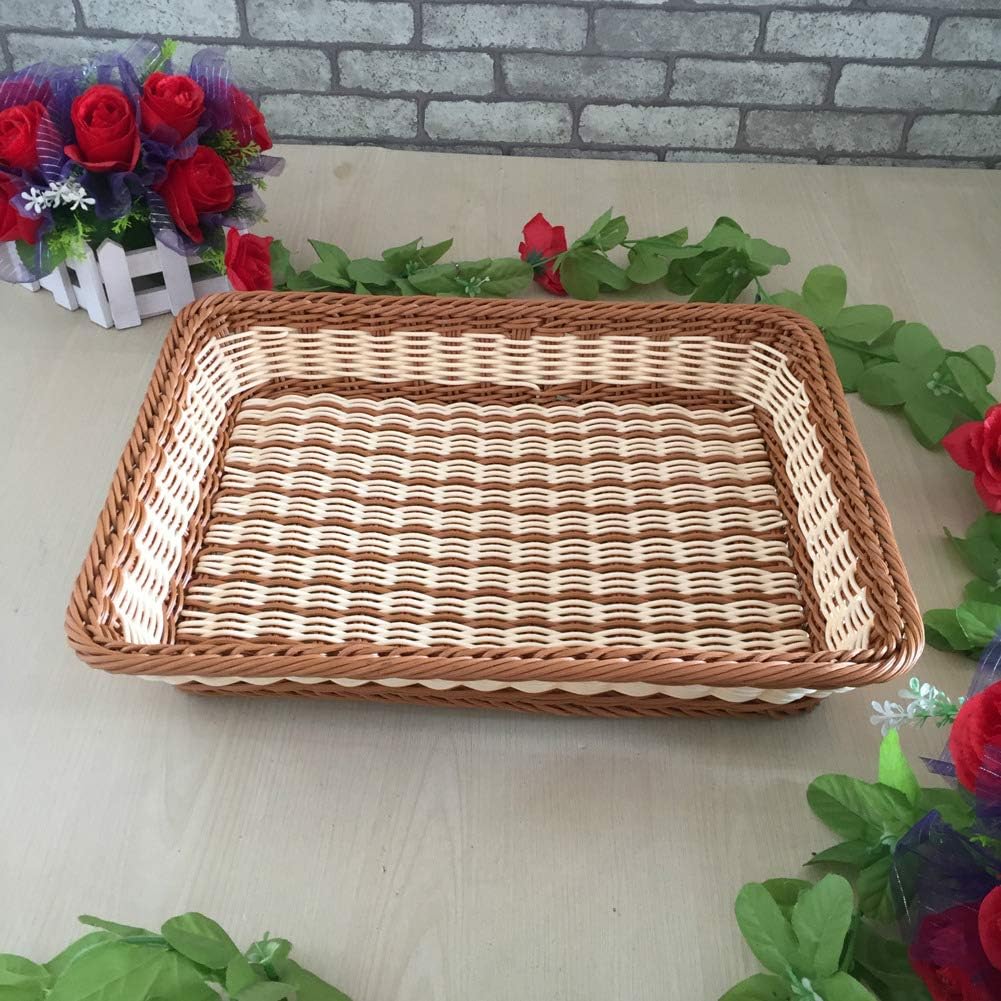 Suреr Brаndѕ 16 Inch Rattan Bread Basket Wicker Woven Rectangular Storage Basket Kitchen Bread Box Rattan Toys Storage Boxes Fruit Plate Trays Organizer Home Decor