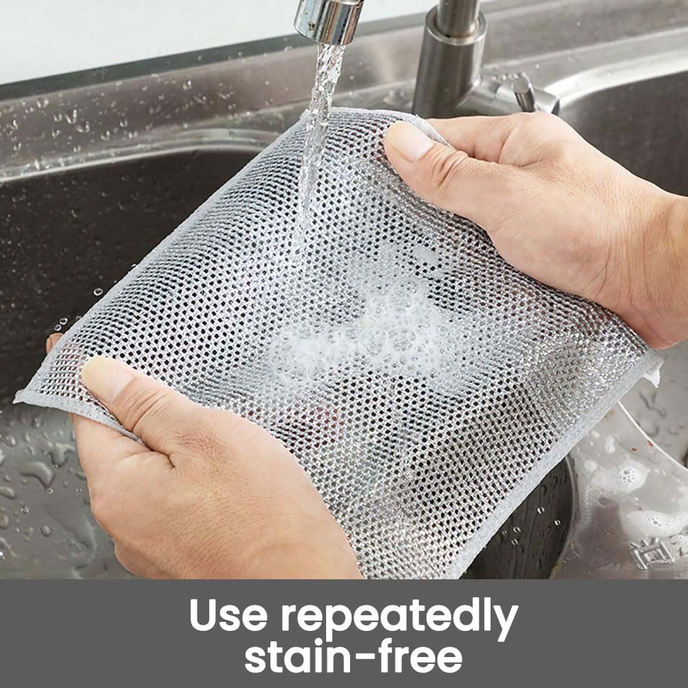 Trend-Aspire Non Scratch Dish Wash Cloth Scrubber for Utensils-Multipurpose Steel Wire Dishwashing Rag Cloth for Kitchen Use and Cleaning Non Stick Pans Ceramic Crockeries Fruits Vegetables (6) 2