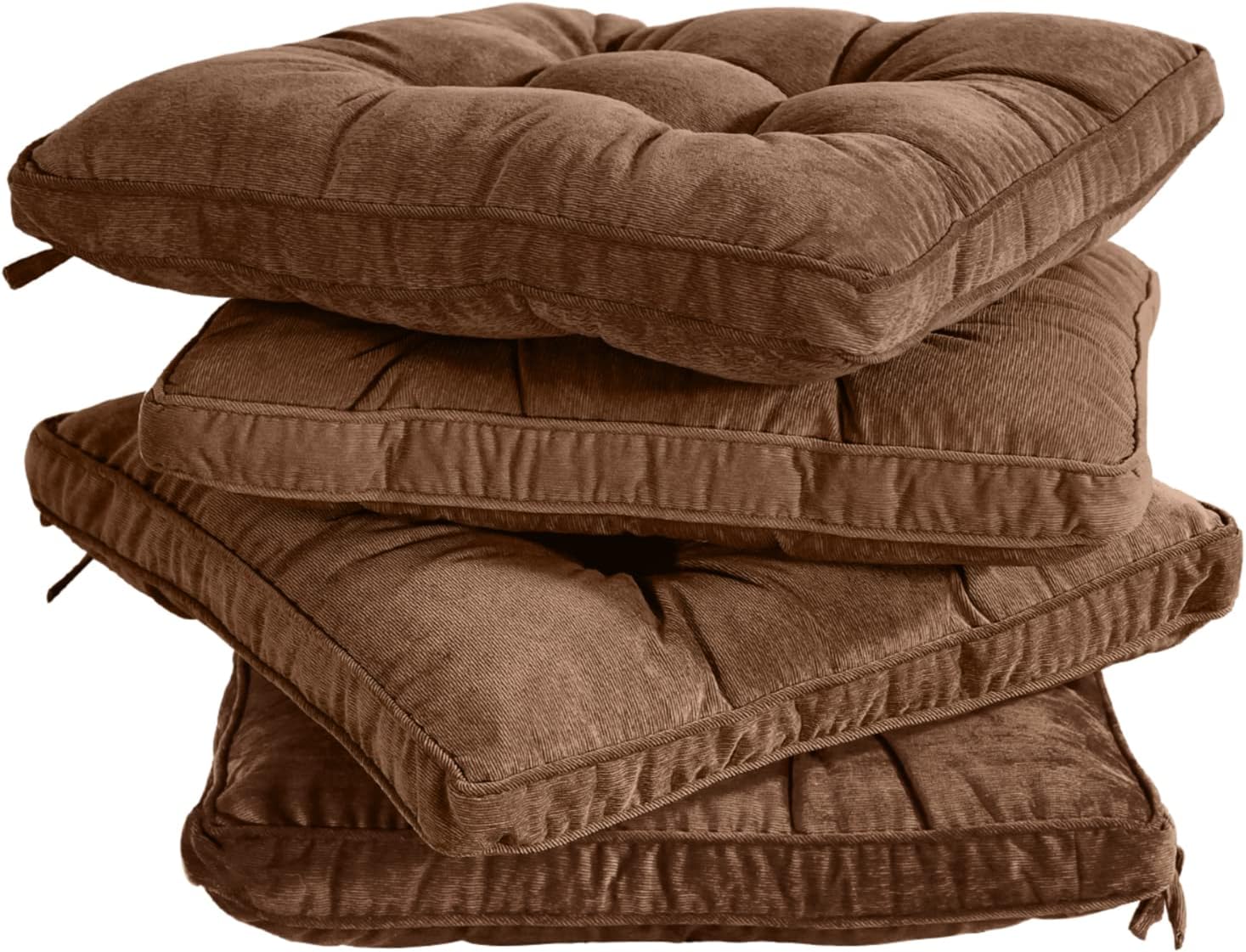 Tiita Patio Chair Pads Cushions 18x18 Inch Square Floor Pillows Pad for Outdoor Kitchen Dining Chairs with Ties Set of 2 (Coffee, 4 Count (Pack of 1)) Coffee 4 Count (Pack of 1)