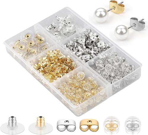 320 piezas de aretes de goma para tachuelas, parte trasera de silicona hipoalergénica de plástico transparente para aretes, tapones de embrague de