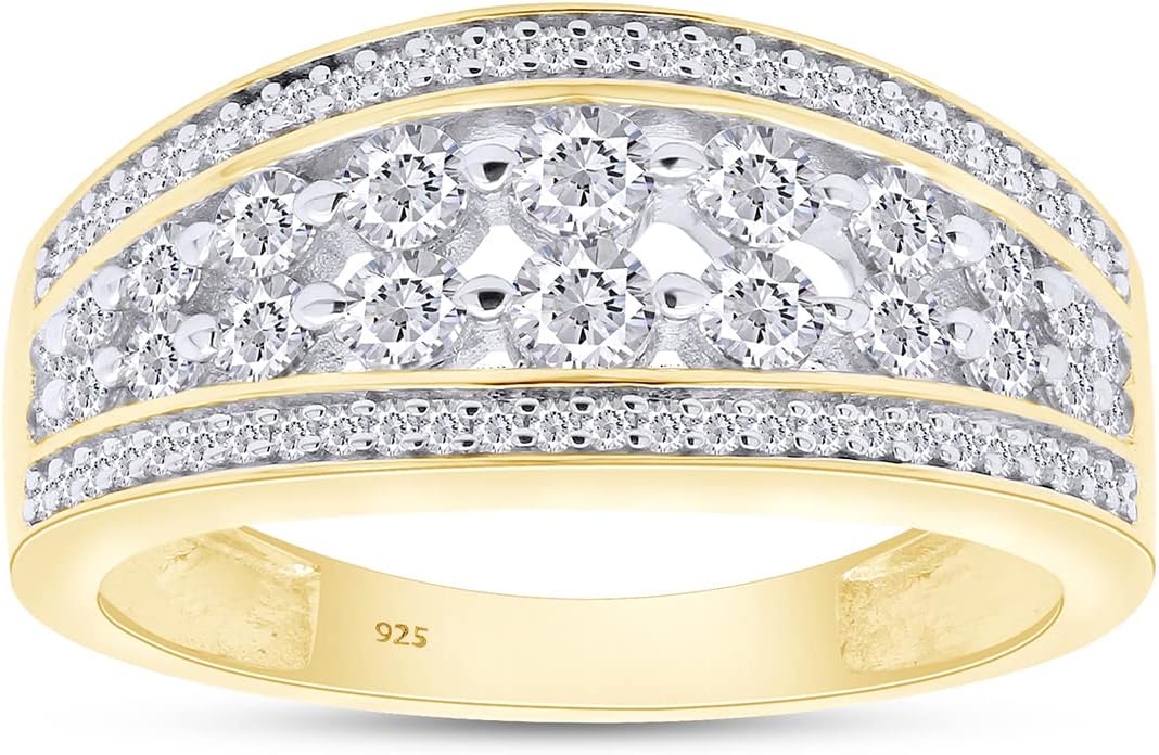 SAVEARTH DIAMONDS 0.70 Carat (Cttw) Round Cut Lab Created Moissanite Diamond Four Row Wedding Band Ring For Women In 14k Gold Over Sterling Silver (VVS1 Clarity)