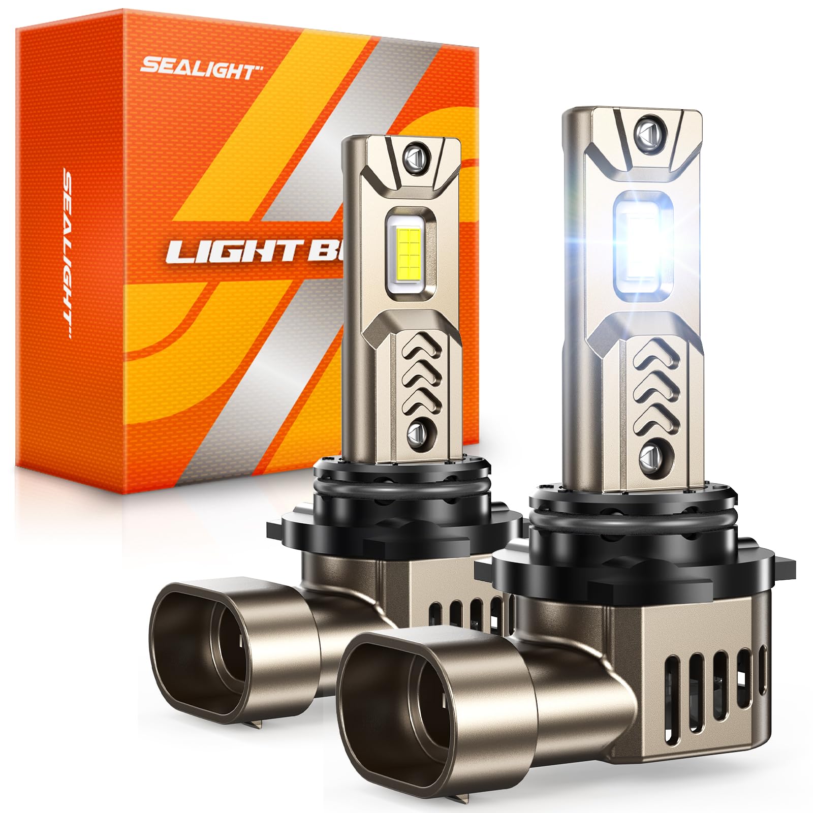 SEALIGHT 9006/HB4 LED Bulbs, 12X 70,000LM Ultra Brightness, 1:1 Mini Size L2S 9006 Driving Light Bulb, 6500K Cool White, 70,000Hrs Long Service Life with Cooling Fan, Plug and Play, Pack of 2