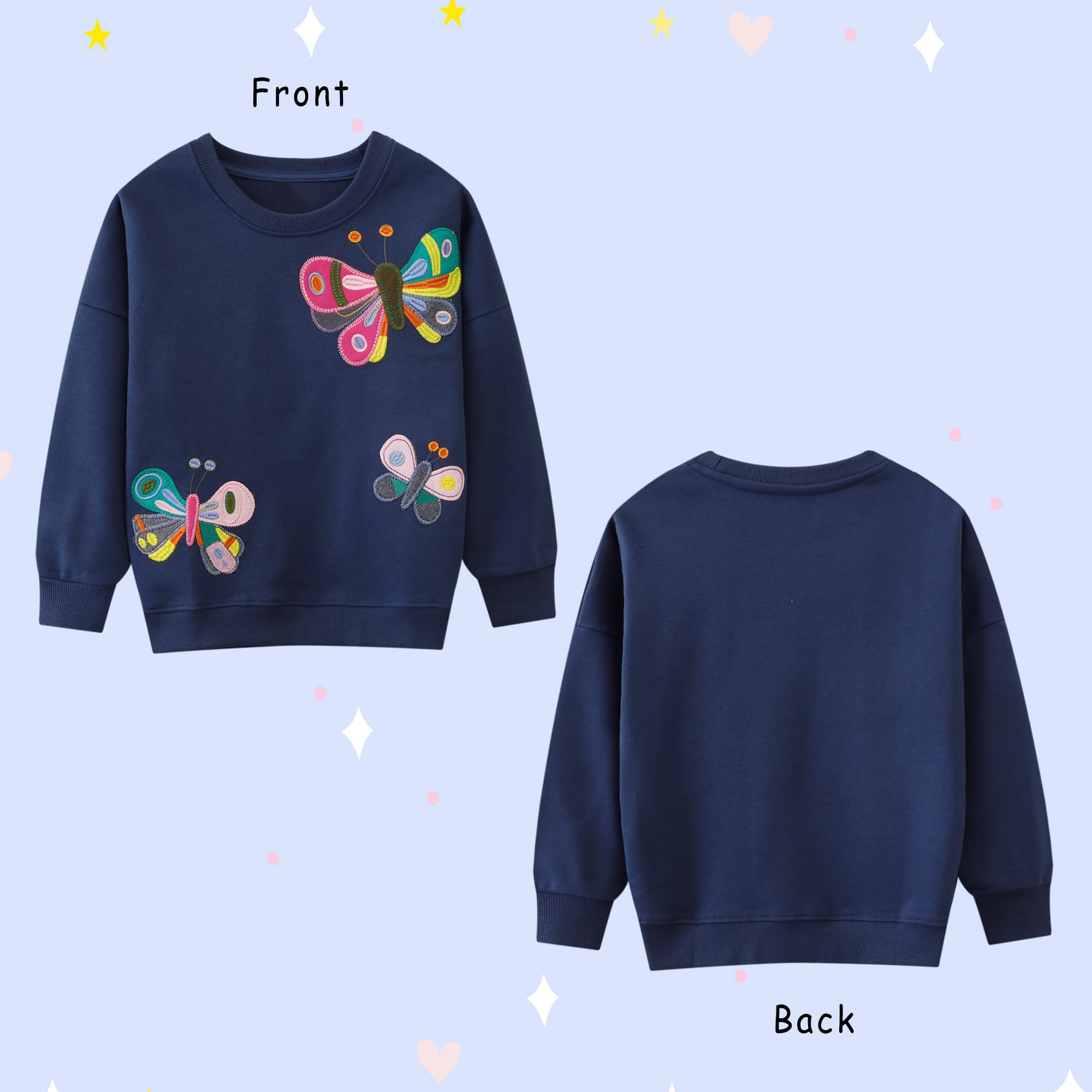 Felpe Senza Cappuccio per Ragazze Bimba Cotone Paillettes Ricamo Applique Pullover con Animale Modello Manica Lunga Maglioni Girocollo Sportive Maglia Primavera Autunno per Bambini 2-7 Anni