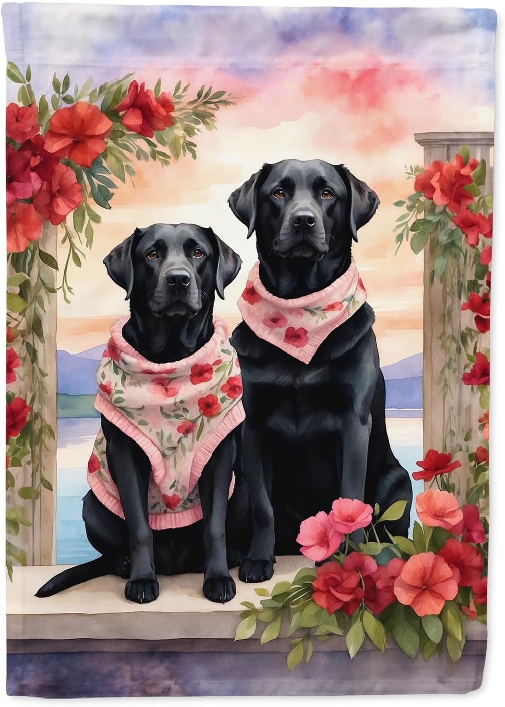 Caroline's Treasures DAC4661GF Black Labrador Retriever Two Hearts Garden Flag Mailbox Flag Decorative Yard Flag Banner Outside Patio Artwork Yard Flower Beds, Garden Size, Multicolor