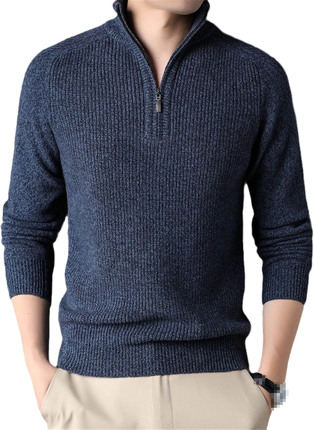 Pull en laine hommes chaud hiver col quart zip homme vêtements 3XL