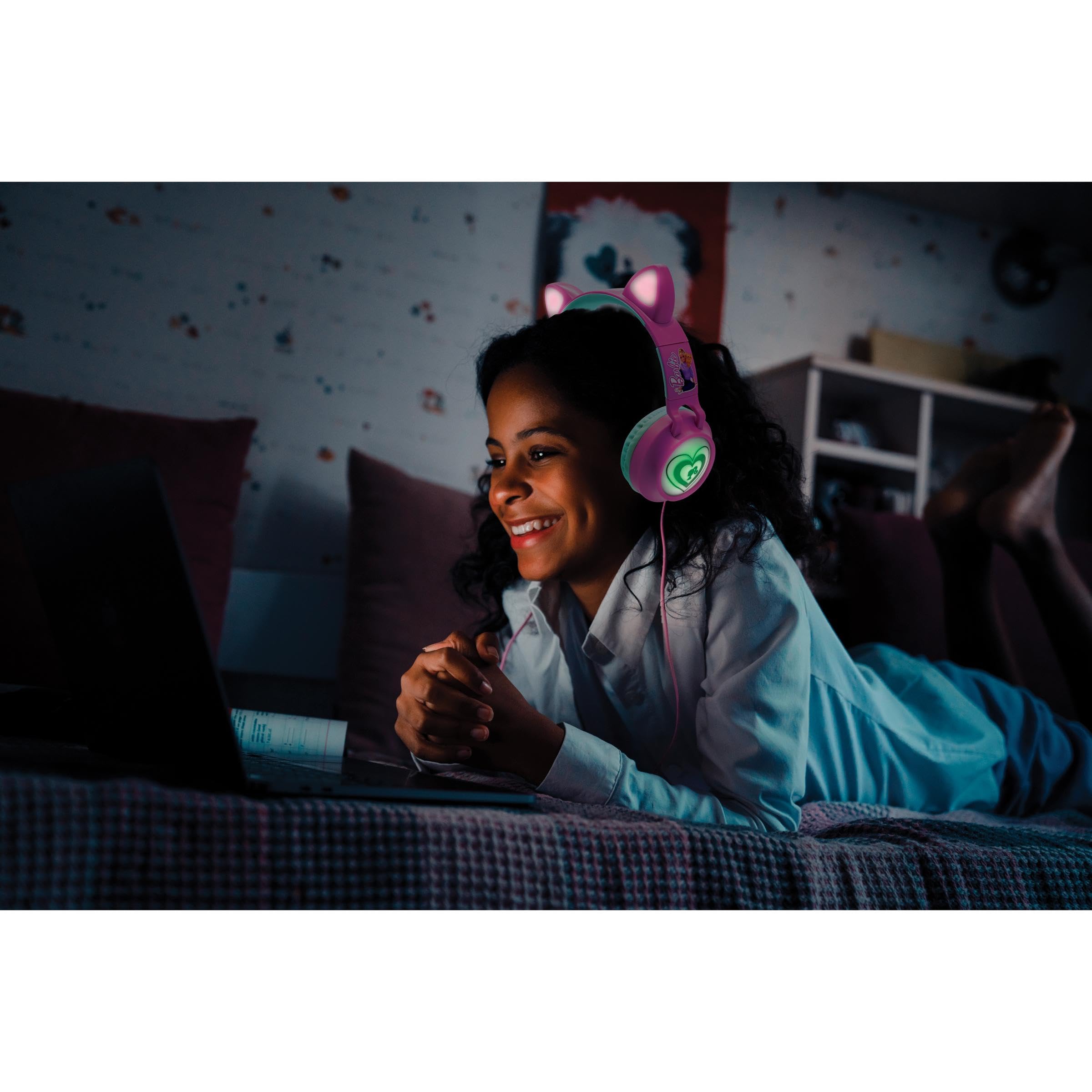 LEXIBOOK, Barbie, 2-in-1 Bluetooth and wired headset with cat ears, Rechargeable with light effects, Stereo sound, Foldable - Image 3