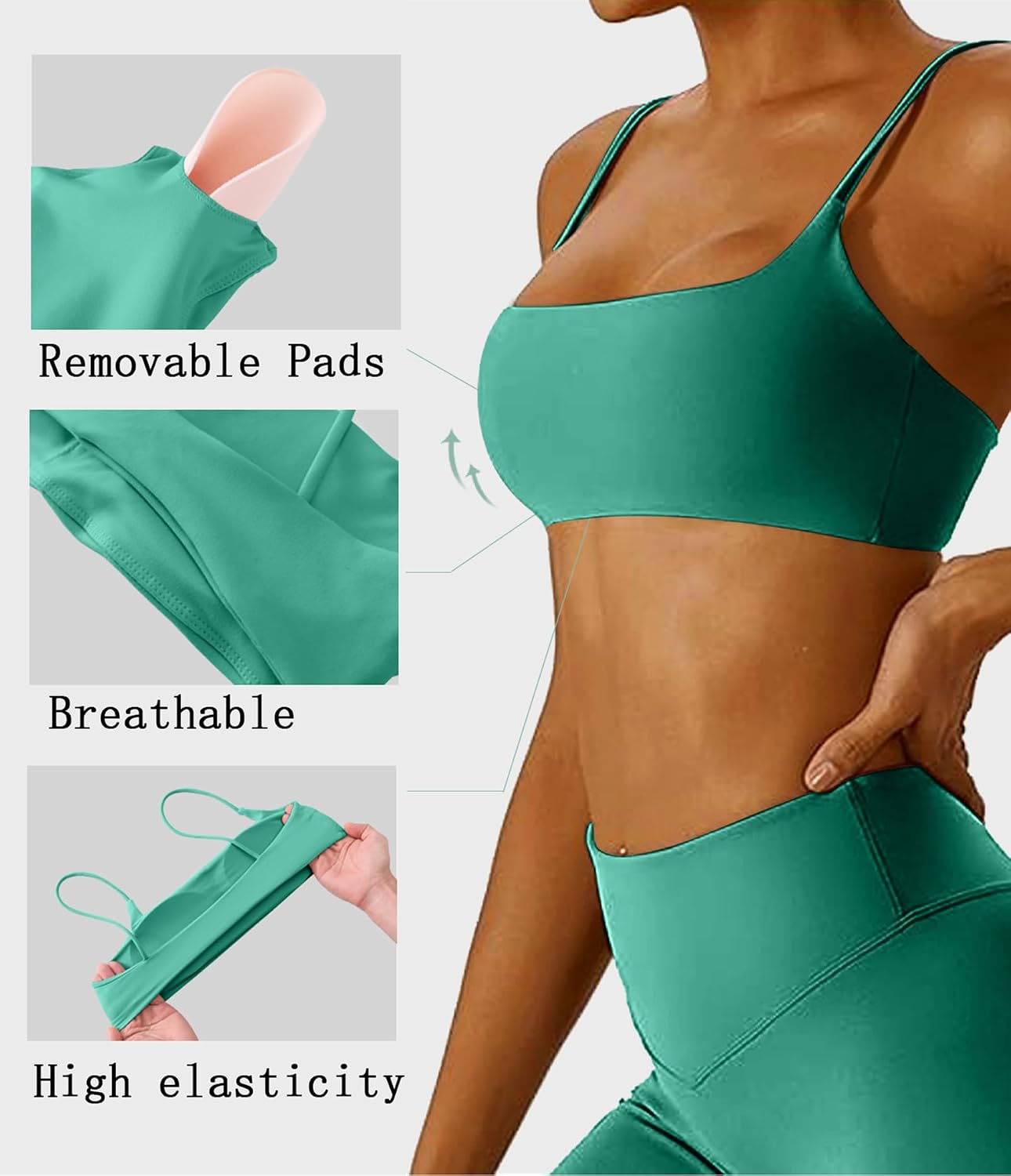 Comper Women's Sports Bra with Thin Straps Stretchy Wirefree Workout Bras Lightweight Workouts Bralette with Removable Pads image 5