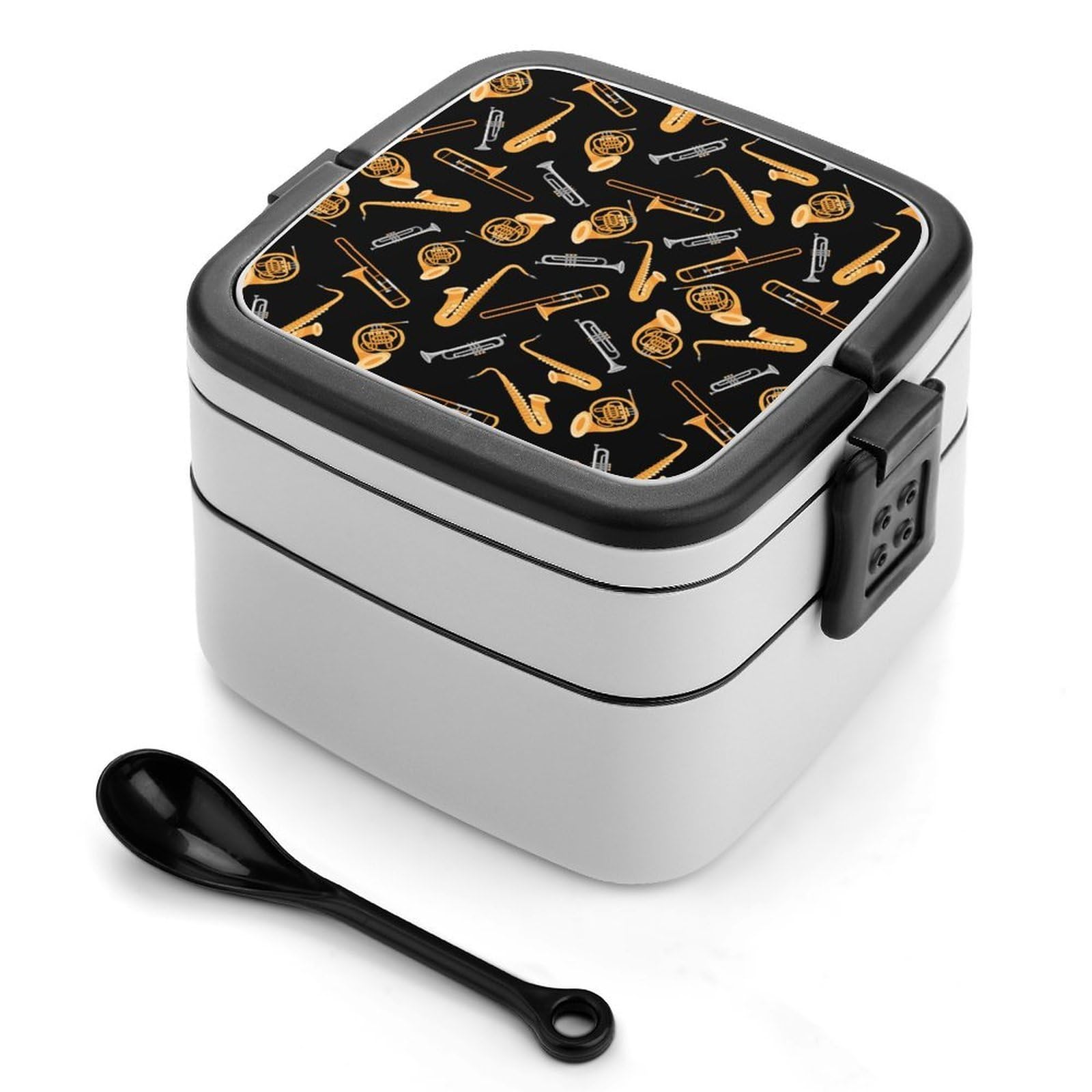 CGSBNGHA Musical Instruments Saxophone French Hor Bento Lunch Box 2 Layer Lunchbox Food Container for Adults Office