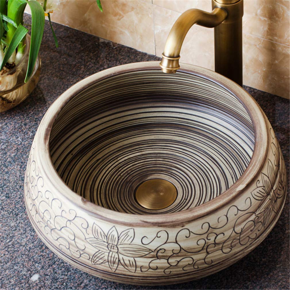 Ceramiczna Umywalka Nablatowa, Okrągła Umywalka, Ręcznie Rzeźbiony Ceramiczny Róg Obfitości, Umywalki Łazienkowe, Umywalka Dekoracyjna W Stylu Hotelowym, Umywalka Korytar