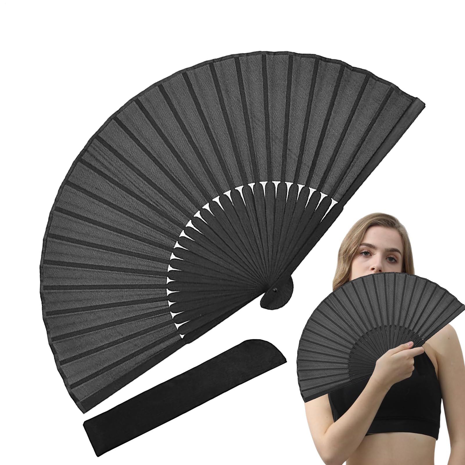 Black Portable Summer Handheld Fan - Compact Foldable Breeze Manufacturer, Handle Accessories, Stylish Foldable Device | Robust Travel Fan with Hinge Support. Perfect for the