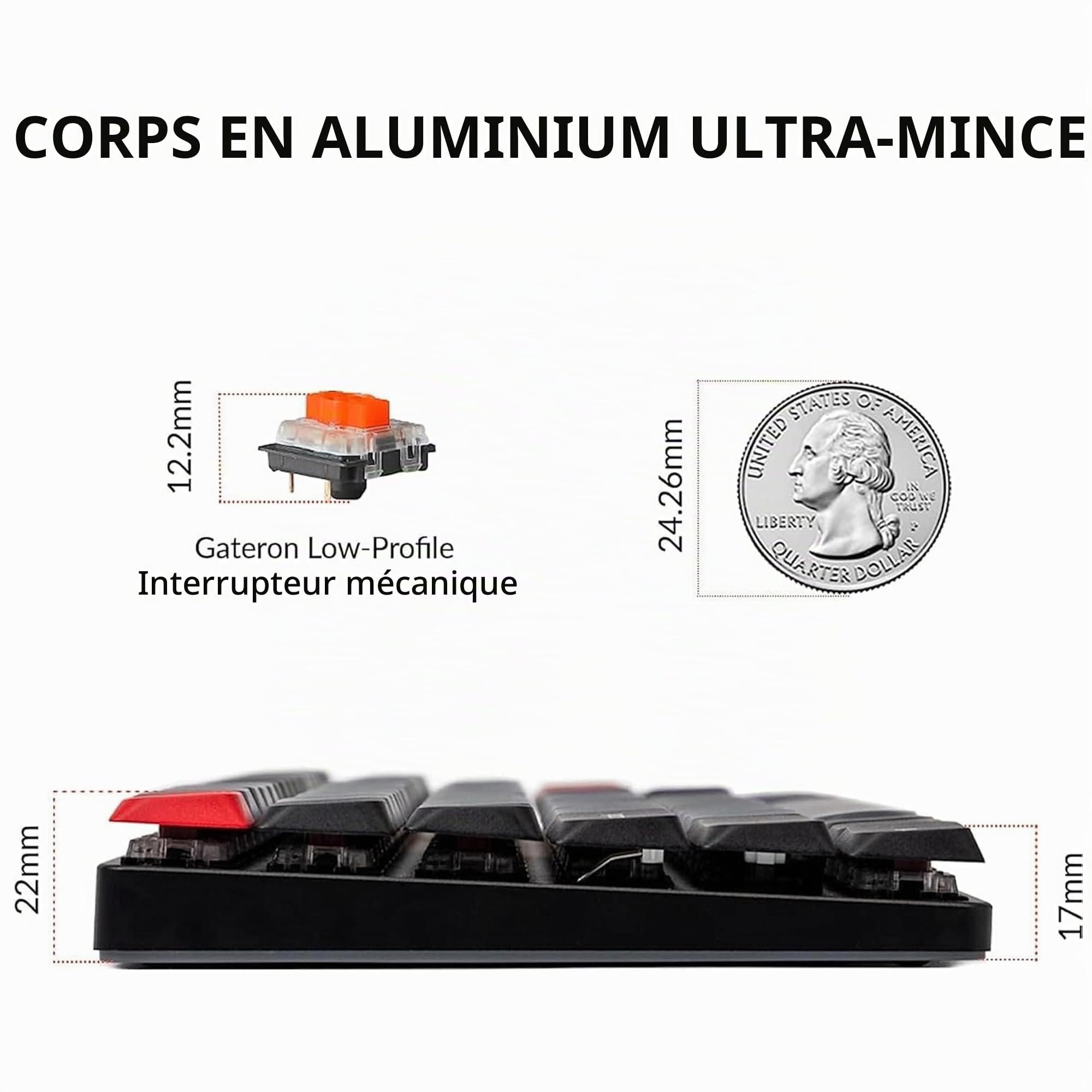 Keychron K17 Max Clavier Mécanique sans Fil Ultra-Fin, Connexion 2,4 GHz/Bluetooth/Filaire, Programmable avec QMK et Lancher, Rétroéclairage Blanc, Commutateurs Rouge pour Mac/Windows (FR Layout)