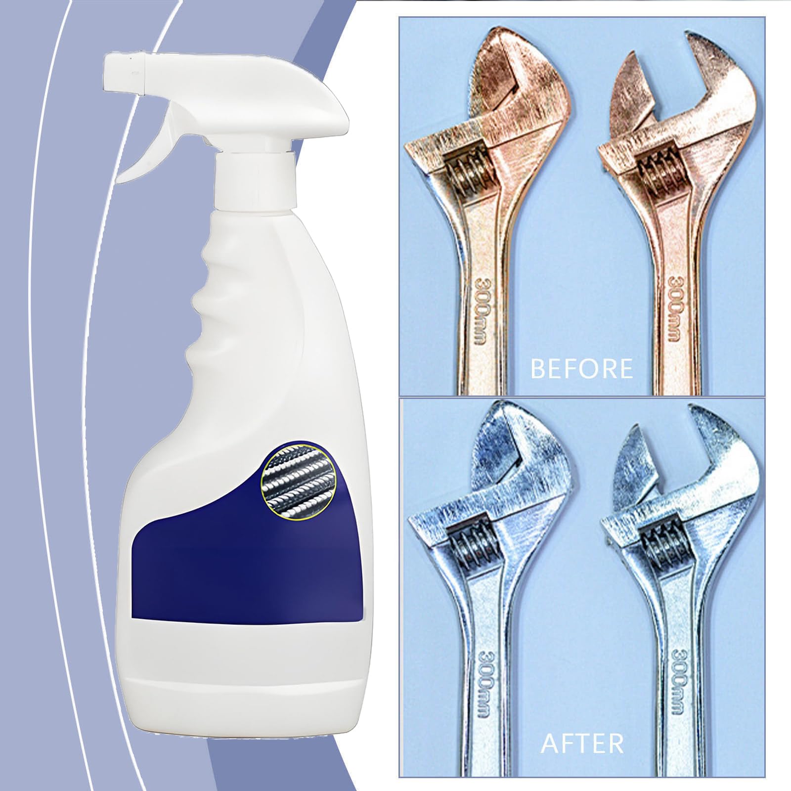Starkes Rostlöser Für Metall, 500ml Hochleistungs-Metall-Rostentferner, Leistungsstarker Rostlöser Für Stahl, Rapid Rust Remover, Multifunktionaler Entroster Spray (500ML-2PC)