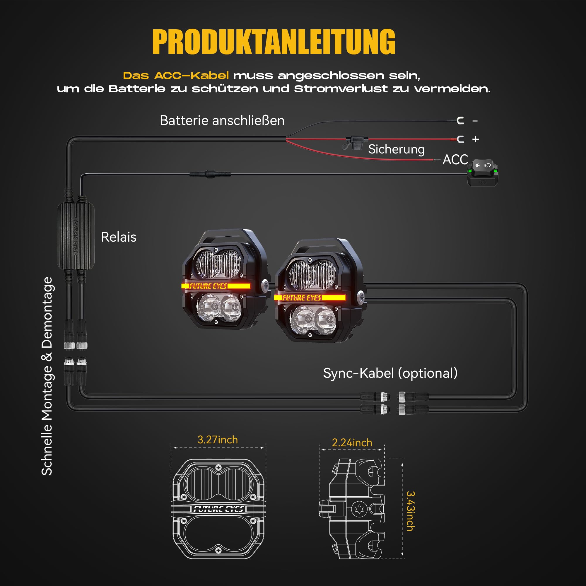 Future Eyes LED Zusatzscheinwerfer Motorrad ECE E-Mark E57 – 120W 12000LM Motorrad Nebelscheinwerfer, Zusatzscheinwerfer für Motorrad LED, IP67 Wasserdicht, 800M Reichweite, 360° verstellbar