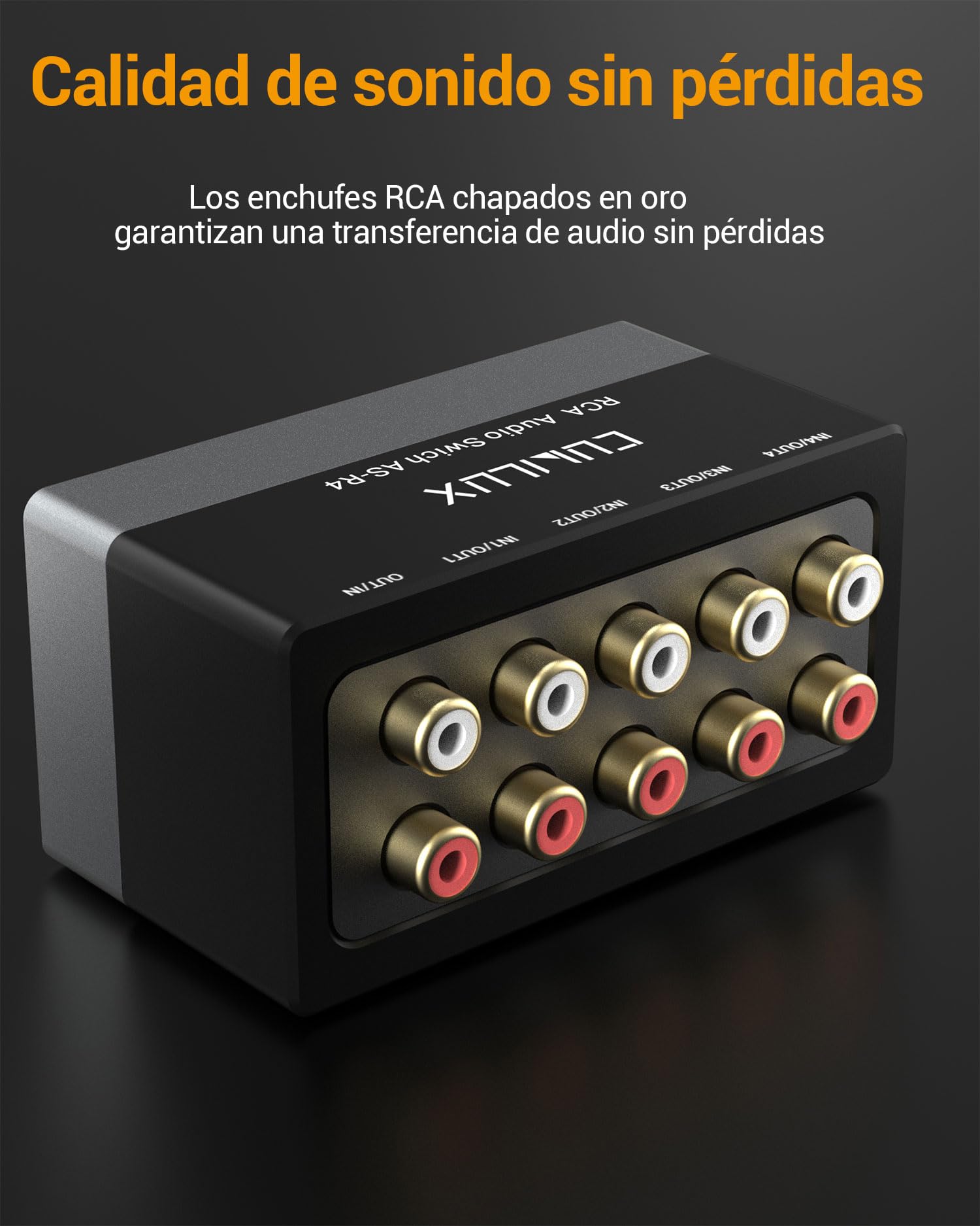 Cubilux AS-R4 Conmutador RCA bidireccional de 4 vías, Caja selectora de Altavoz RCA estéreo pasivo de 4 Canales, Conmutador de Audio RCA de 1 Entrada a 4 Salidas/4 entradas a 1 Salida
