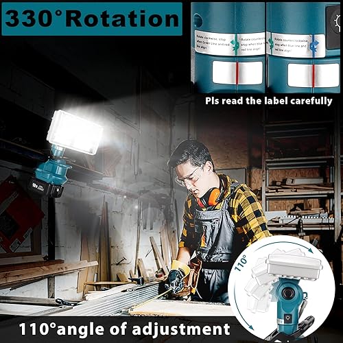 Miniatura 6 de Philophca Luz de 4200LM para Makita 18V batería de iones de litio 40W linterna inalámbrica con puerto USB, cabeza giratoria de 300 grados de