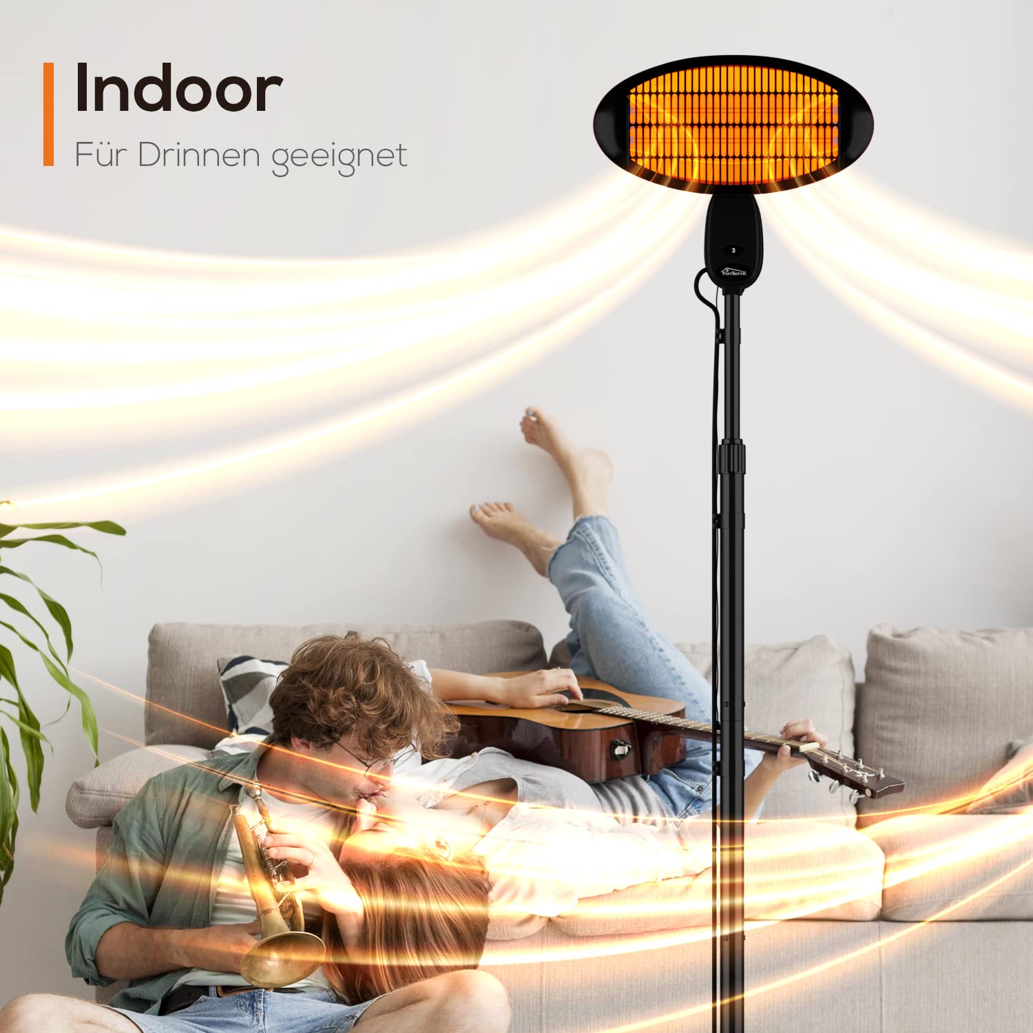 Tronitechnik® Infrarot Heizstrahler 2000 Watt Standheizer Terrassenheizer Terrassenstrahler Wärmestrahler für die Terrasse, Wickeltisch-Strahler, schwarz, Innen & Außen, höhenverstellbar, neigbar
