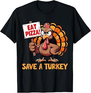 Save A Turkey Eat Pizza Funny Autumn Thanksgiving Groovy T-Shirt